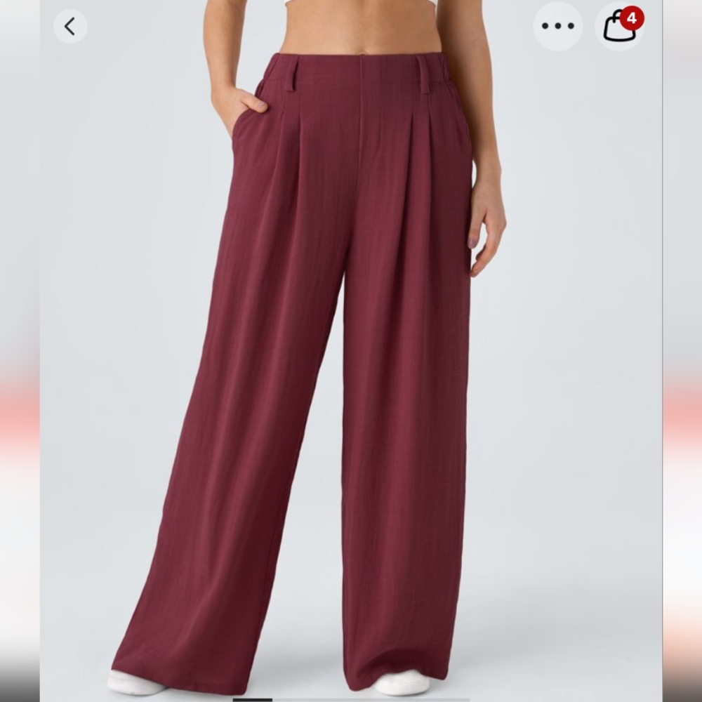 2 Pair Halara High Waisted Plicated Side Pocket Wide Leg M LONG Black, Maroon